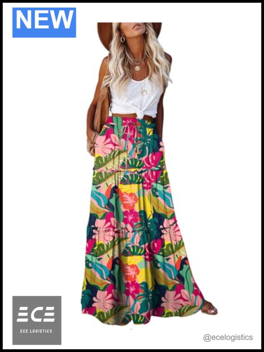 Flowy Boho Maxi Skirt High Waist Tie Chiffon Beach Vacation